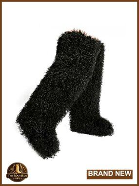 Over the Knee Faux Fur Boots Women Tall Furry Thigh High Flat Winter Boots